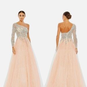 NWT Mac Duggal Embroidered One Shoulder Ballgown Color: Champagne SIZE 12